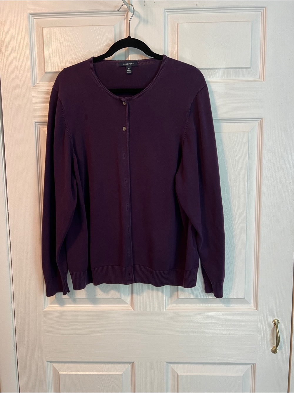 Lands' End Plum Button-Front Crewneck Cardigan
